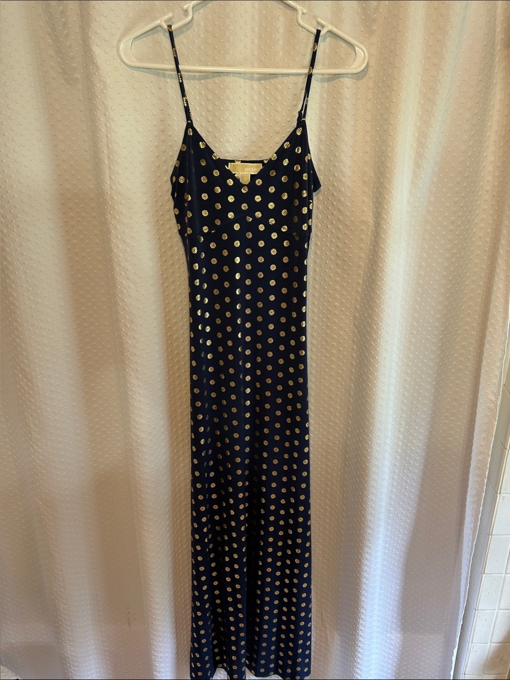 MICHAEL Michael Kors Navy & Gold Maxi Slip Dress XS